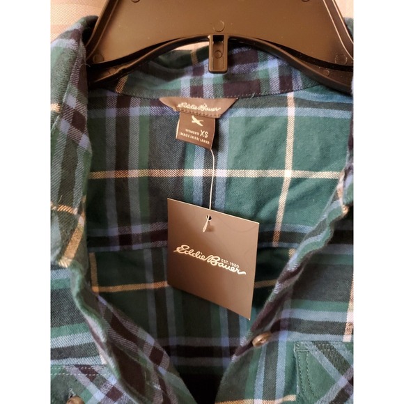 Eddie Bauer Green Blue Plaid 100% Cotton Long Sleeve Forest Flannel Womens XS - Picture 3 of 6